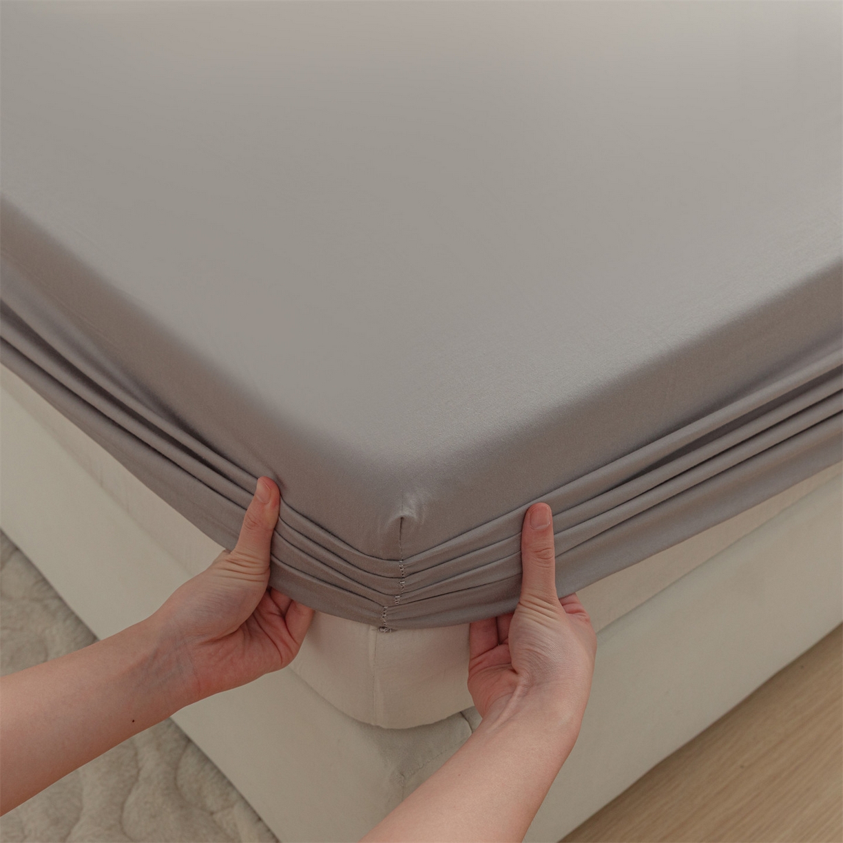 91家纺网 家纺一手货源 找家纺 恒爱家纺 2025新款亲肤舒适全棉纯棉A类单床笠单品床笠单件床笠 深灰