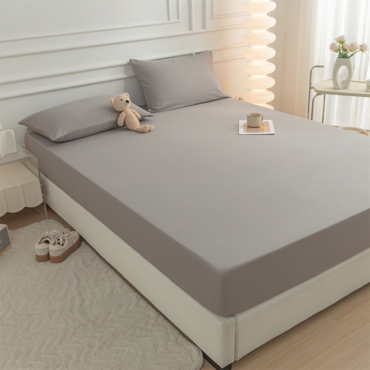 91家纺网 家纺一手货源 找家纺 恒爱家纺 2025新款亲肤舒适全棉纯棉A类单床笠单品床笠单件床笠 深灰