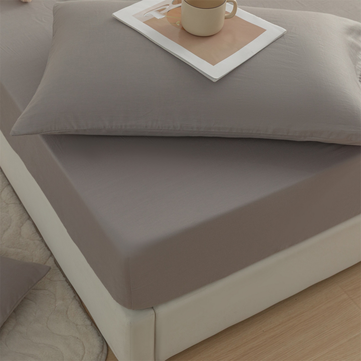 91家纺网 家纺一手货源 找家纺 恒爱家纺 2025新款亲肤舒适全棉纯棉A类单床笠单品床笠单件床笠 深灰