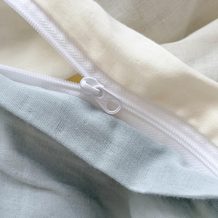 91家纺网 家纺一手货源 找家纺 泰迪爱兰Teddy ISLAND 2025新款轻奢全棉双层纱绣花四件套 米黄+孔雀蓝