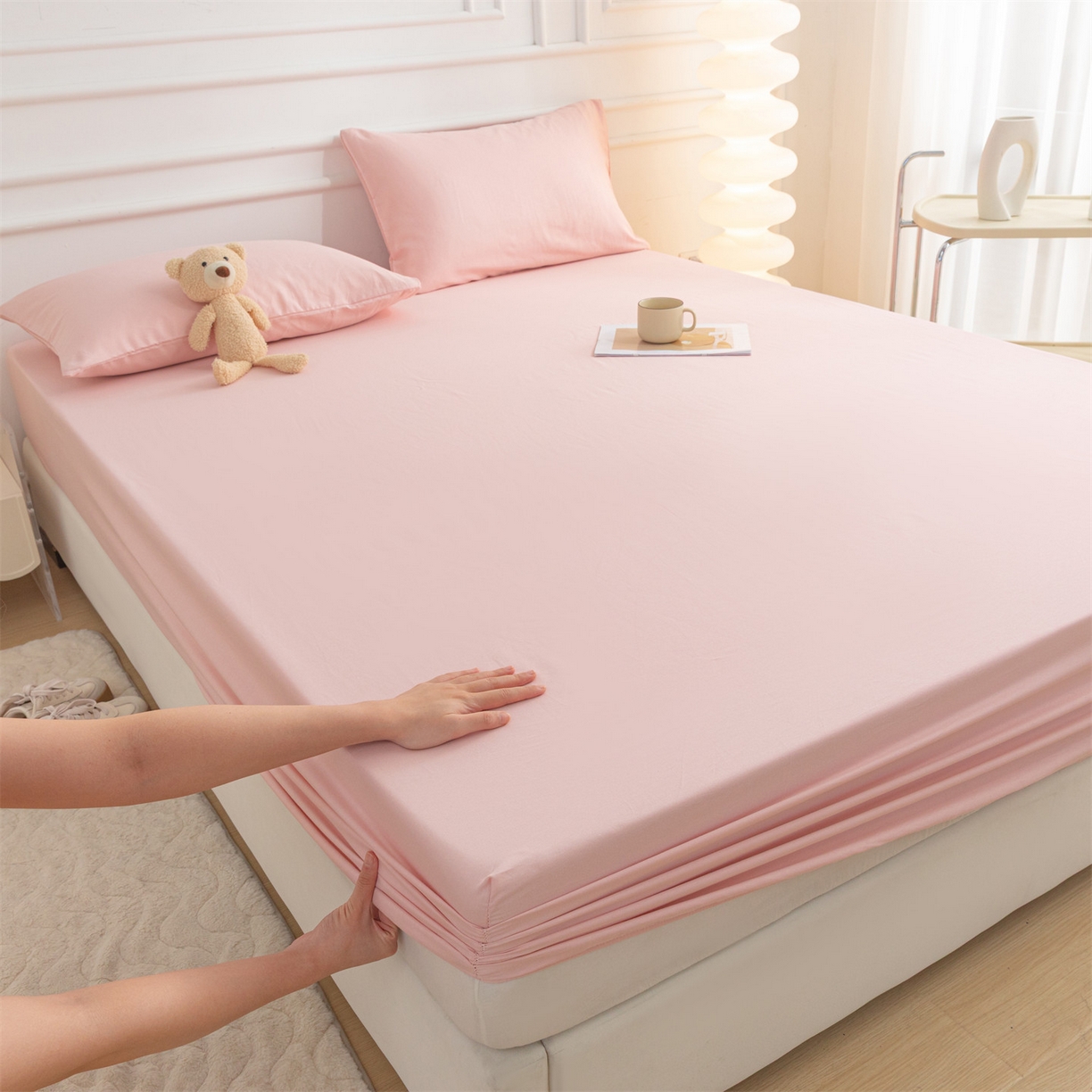 恒爱家纺 2025新款亲肤舒适全棉纯棉A类单床笠单品床笠单件床笠 水柿粉