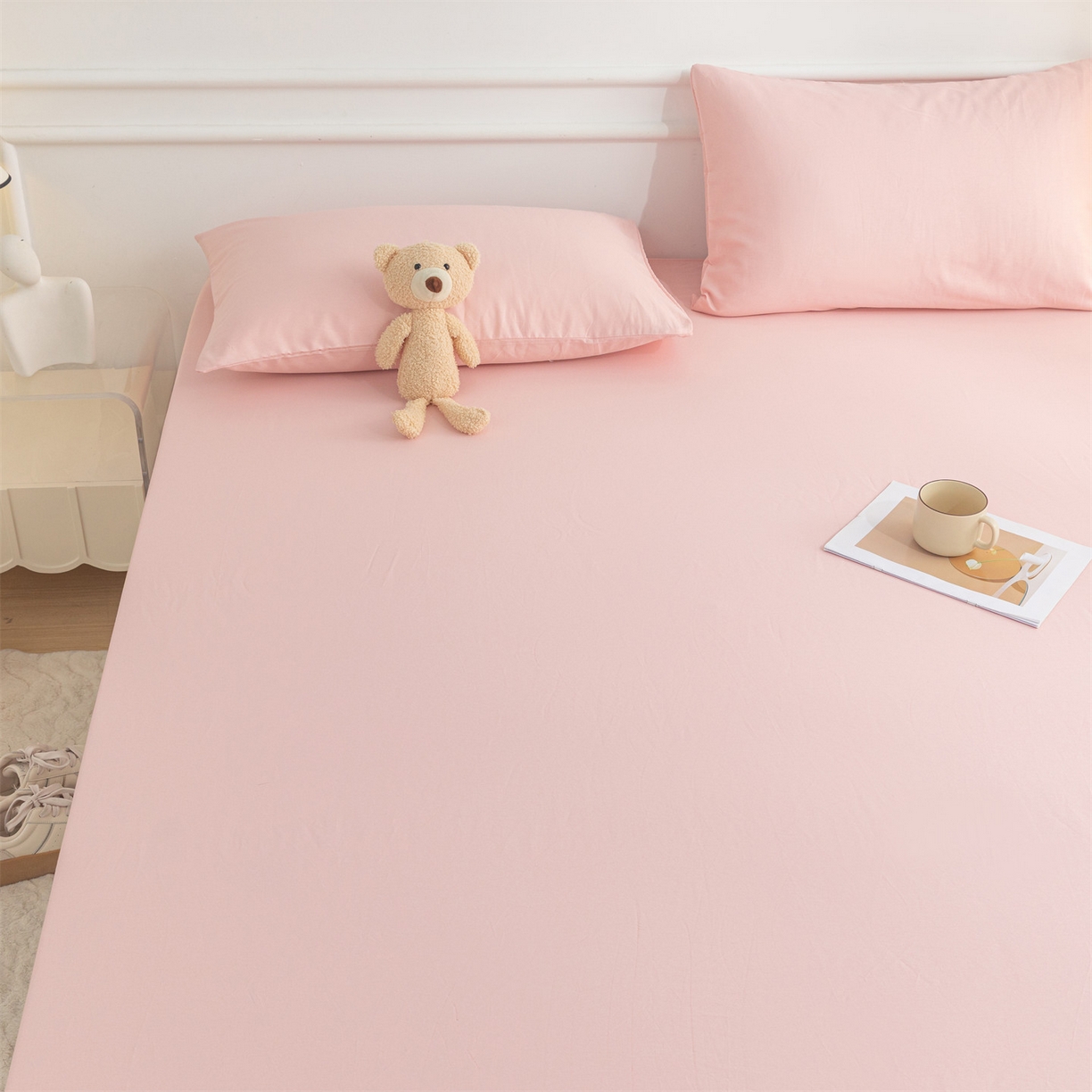 91家纺网 家纺一手货源 找家纺 恒爱家纺 2025新款亲肤舒适全棉纯棉A类单床笠单品床笠单件床笠 水柿粉