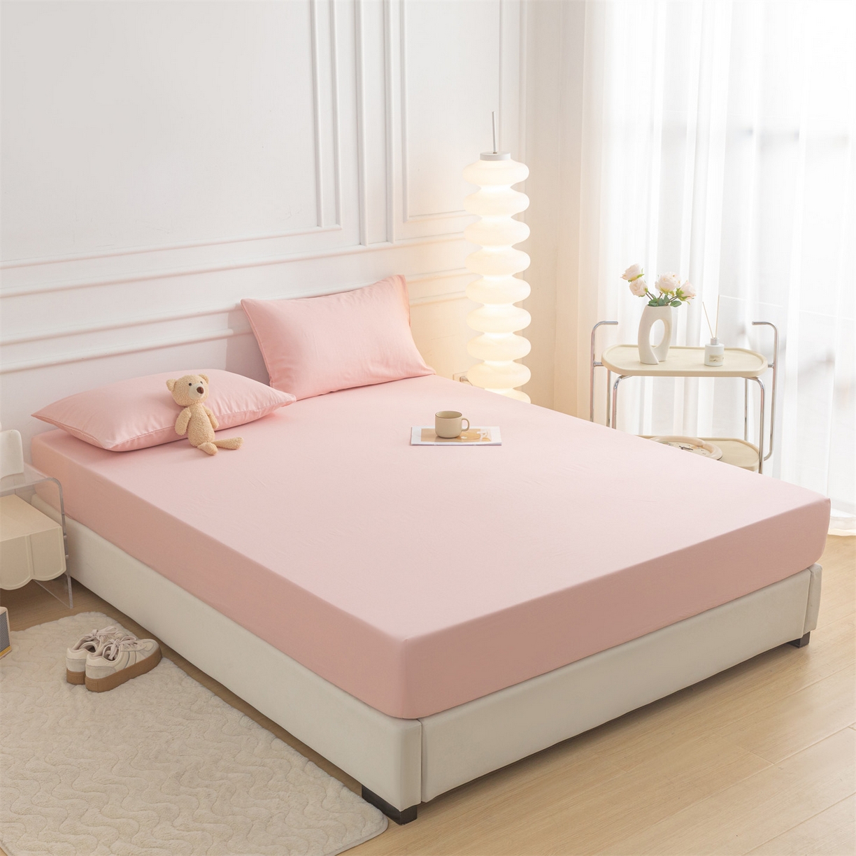 91家纺网 家纺一手货源 找家纺 恒爱家纺 2025新款亲肤舒适全棉纯棉A类单床笠单品床笠单件床笠 水柿粉