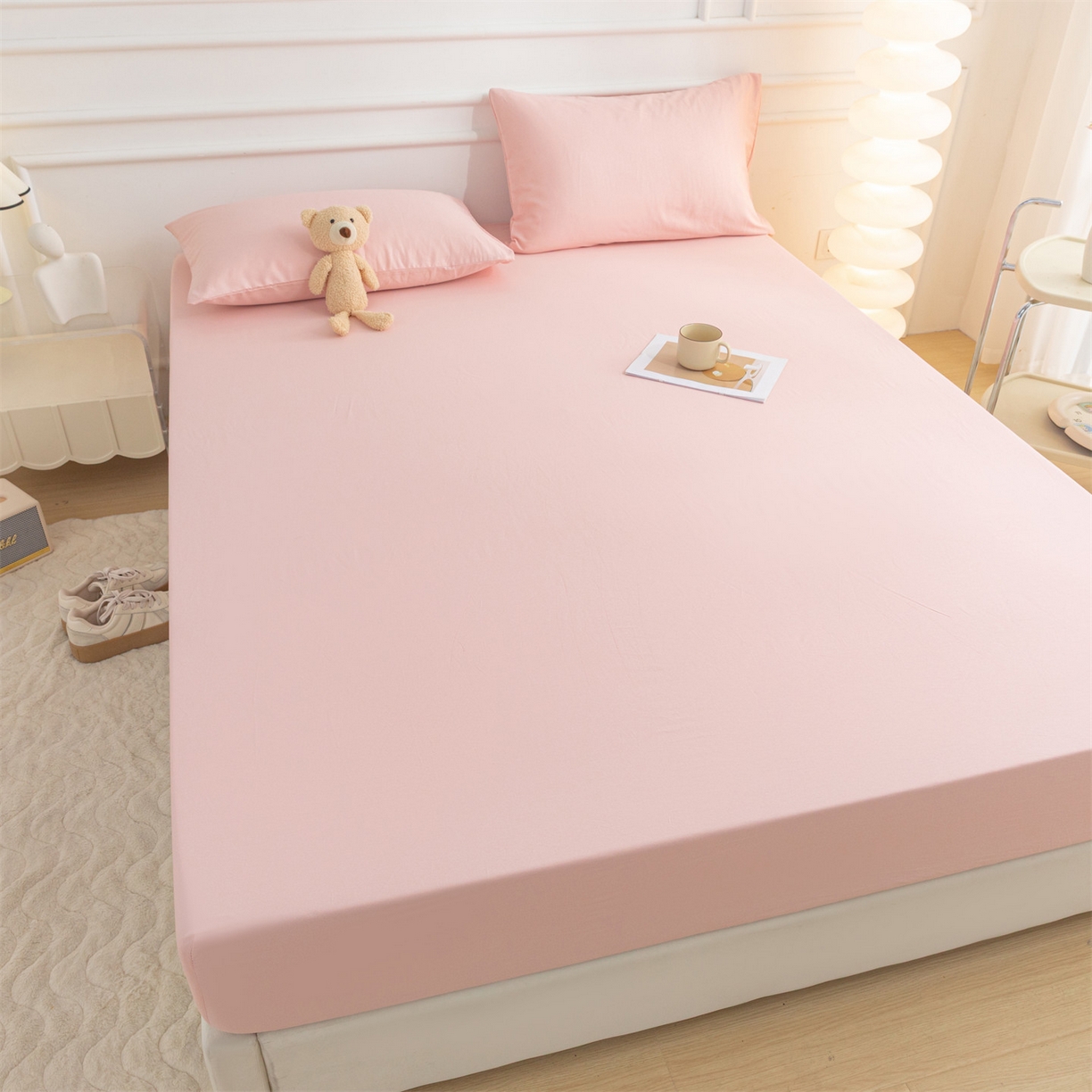 91家纺网 家纺一手货源 找家纺 恒爱家纺 2025新款亲肤舒适全棉纯棉A类单床笠单品床笠单件床笠 水柿粉