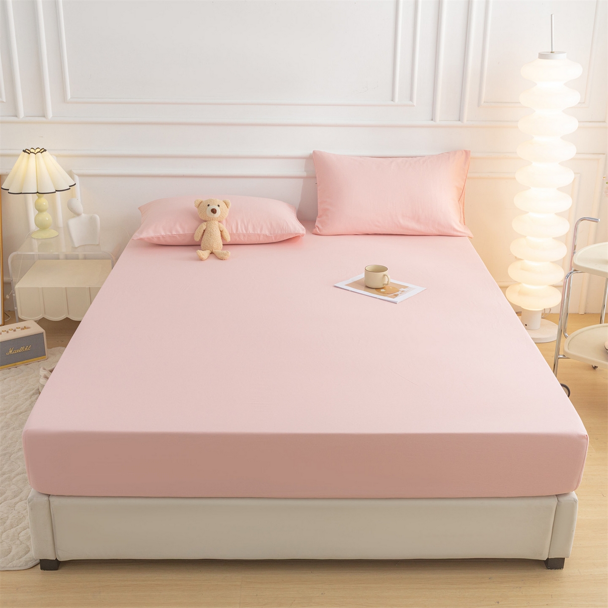 91家纺网 家纺一手货源 找家纺 恒爱家纺 2025新款亲肤舒适全棉纯棉A类单床笠单品床笠单件床笠 水柿粉