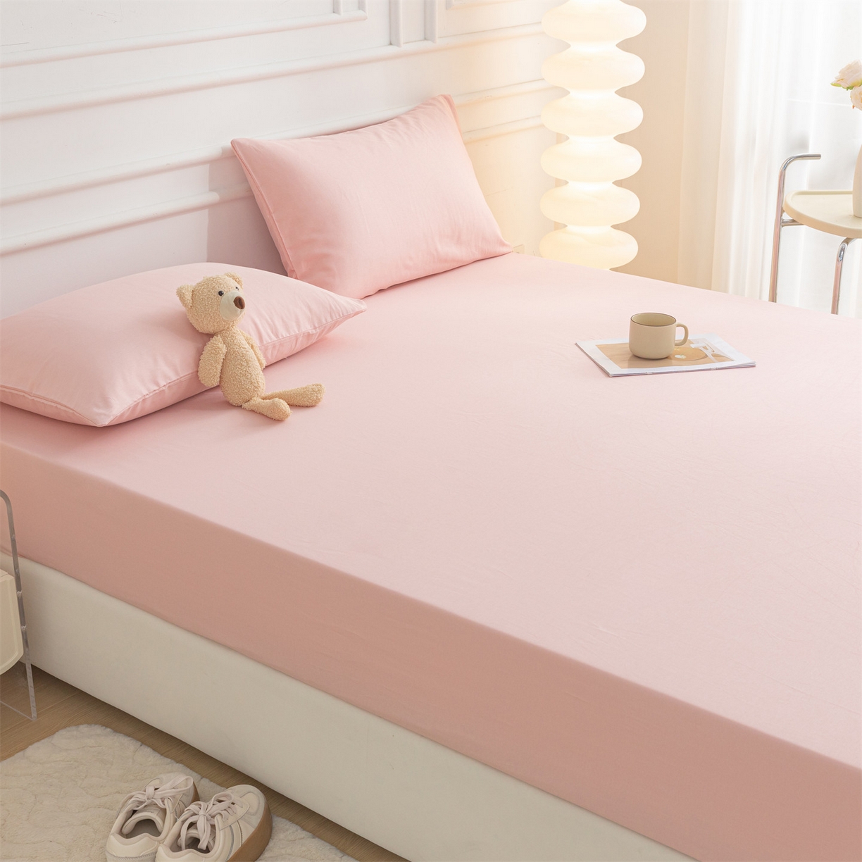 91家纺网 家纺一手货源 找家纺 恒爱家纺 2025新款亲肤舒适全棉纯棉A类单床笠单品床笠单件床笠 水柿粉