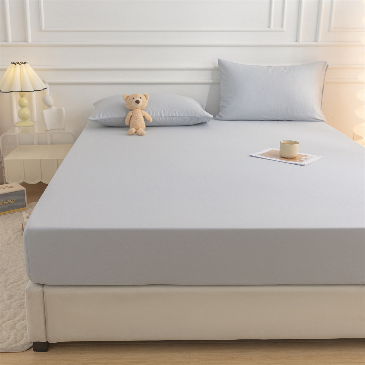 91家纺网 家纺一手货源 找家纺 恒爱家纺 2025新款亲肤舒适全棉纯棉A类单床笠单品床笠单件床笠 梧桐灰