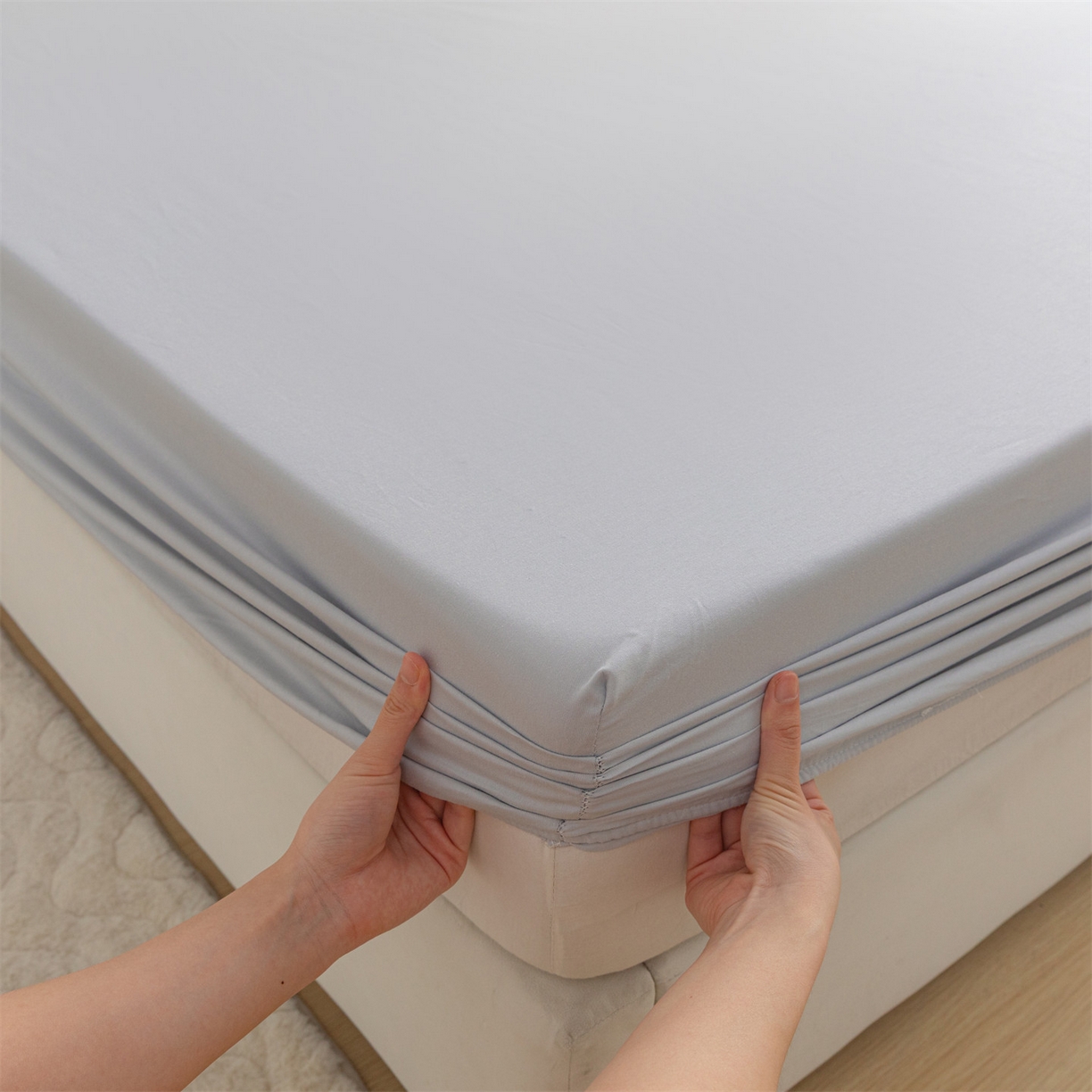 91家纺网 家纺一手货源 找家纺 恒爱家纺 2025新款亲肤舒适全棉纯棉A类单床笠单品床笠单件床笠 梧桐灰