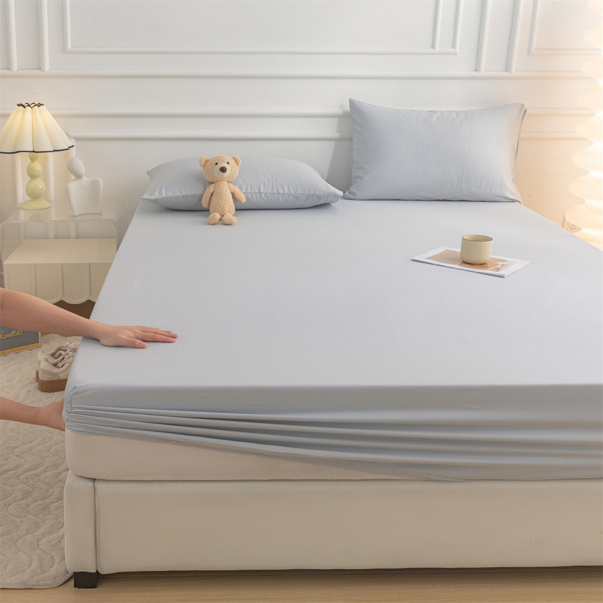 91家纺网 家纺一手货源 找家纺 恒爱家纺 2025新款亲肤舒适全棉纯棉A类单床笠单品床笠单件床笠 梧桐灰