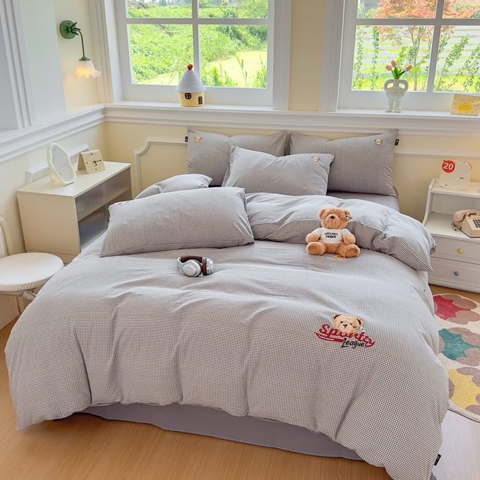 91家纺网 家纺一手货源 找家纺 （总）泰迪爱兰Teddy ISLAND 2025新款全棉色织水洗棉格子绣花四件套