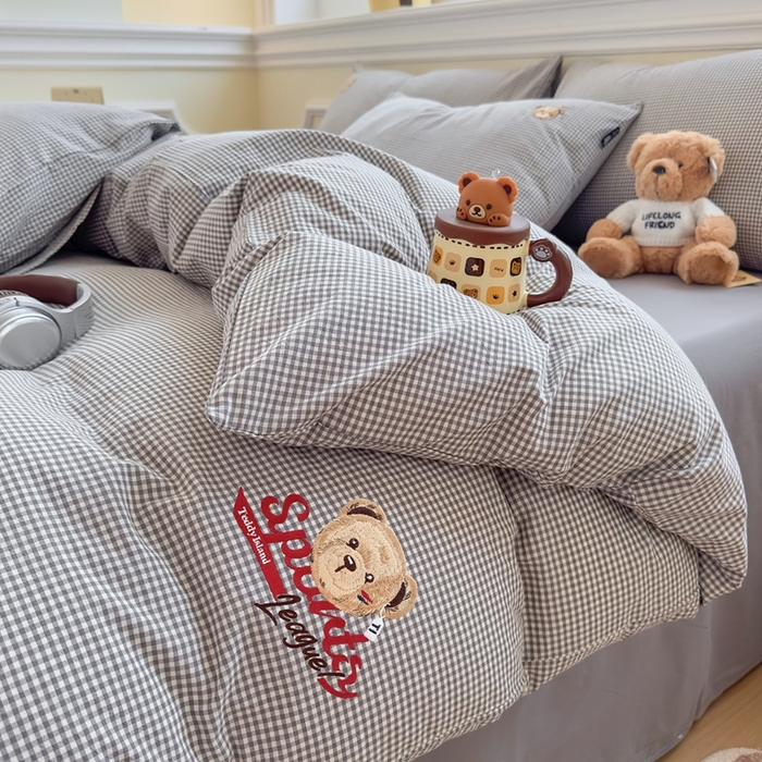 91家纺网 家纺一手货源 找家纺 （总）泰迪爱兰Teddy ISLAND 2025新款全棉色织水洗棉格子绣花四件套