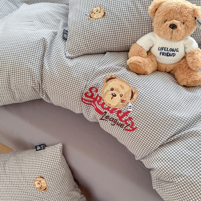 91家纺网 家纺一手货源 找家纺 （总）泰迪爱兰Teddy ISLAND 2025新款全棉色织水洗棉格子绣花四件套