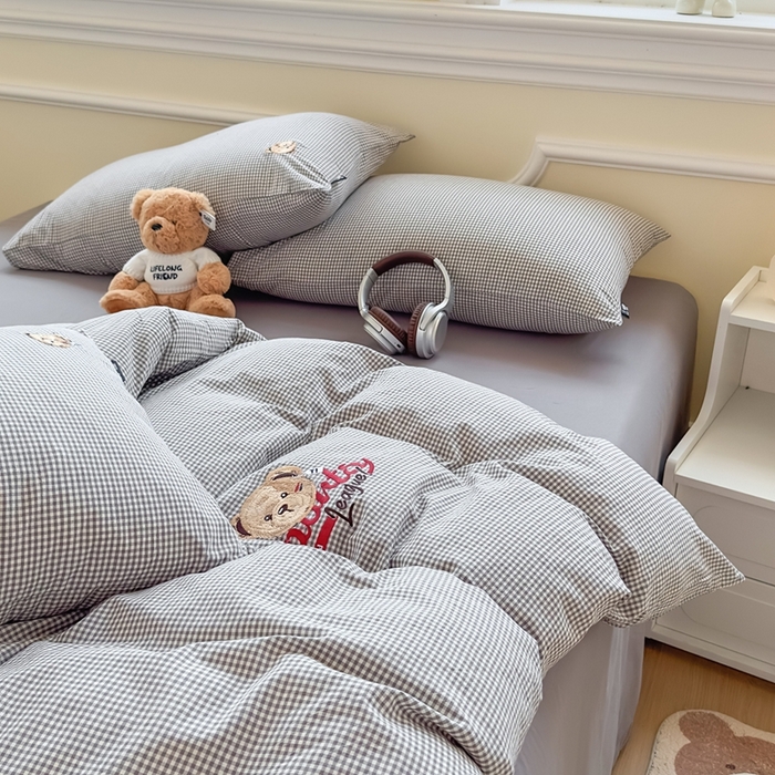 91家纺网 家纺一手货源 找家纺 （总）泰迪爱兰Teddy ISLAND 2025新款全棉色织水洗棉格子绣花四件套