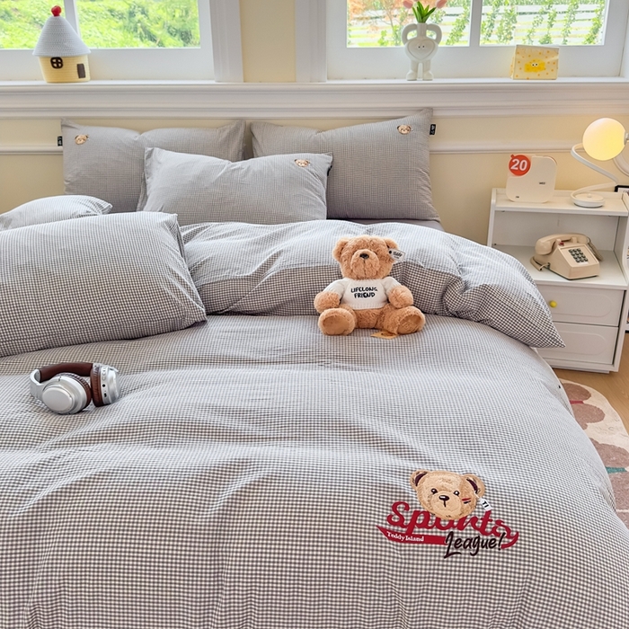 91家纺网 家纺一手货源 找家纺 （总）泰迪爱兰Teddy ISLAND 2025新款全棉色织水洗棉格子绣花四件套