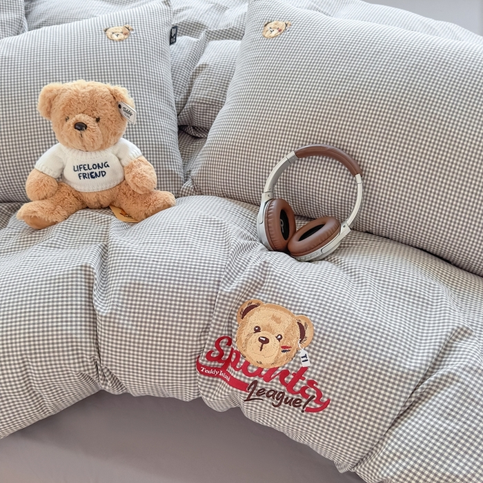 91家纺网 家纺一手货源 找家纺 （总）泰迪爱兰Teddy ISLAND 2025新款全棉色织水洗棉格子绣花四件套