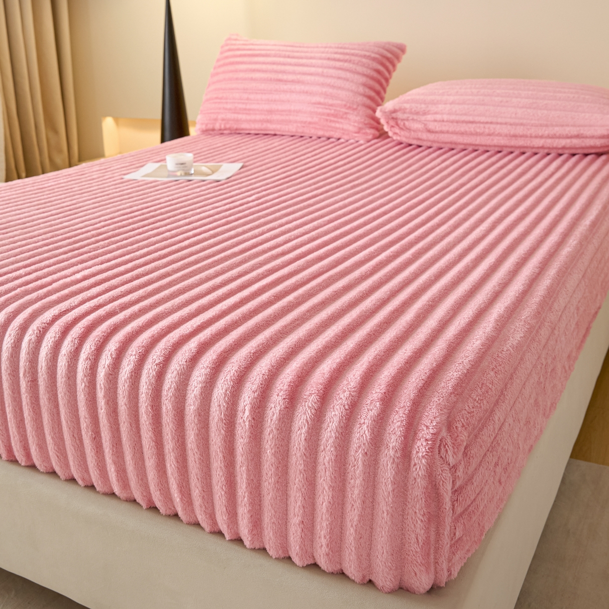 91家纺网 家纺一手货源 找家纺 蓝极人 2025新款兔毛绒大抽条床笠单品床笠床笠单件（跨境可供） 抽条-床笠浅粉