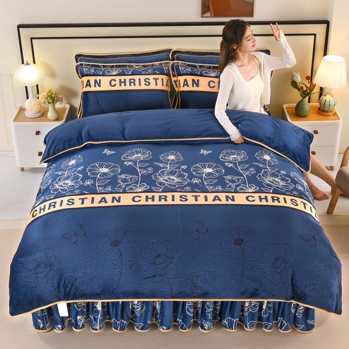 91家纺网 家纺一手货源 找家纺 （总）绒品壹家  2025新款电商直播爆款高克重5斤牛奶绒金貂绒印花床裙款三件套四件套