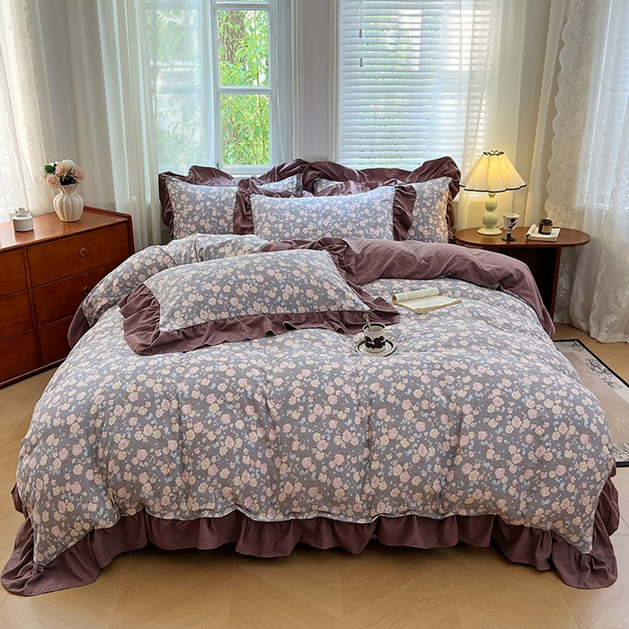 91家纺网 家纺一手货源 找家纺 （总）梦舒羽 2025新款水洗珍珠棉花边四件套学生宿舍套件复古风四件套