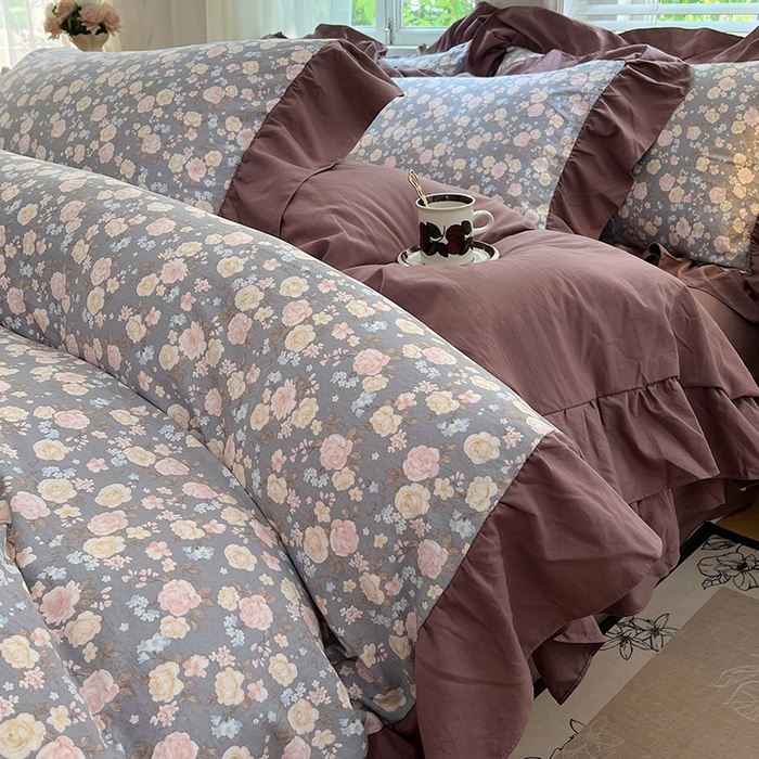 91家纺网 家纺一手货源 找家纺 （总）梦舒羽 2025新款水洗珍珠棉花边四件套学生宿舍套件复古风四件套