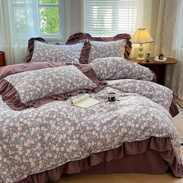 91家纺网 家纺一手货源 找家纺 （总）梦舒羽 2025新款水洗珍珠棉花边四件套学生宿舍套件复古风四件套