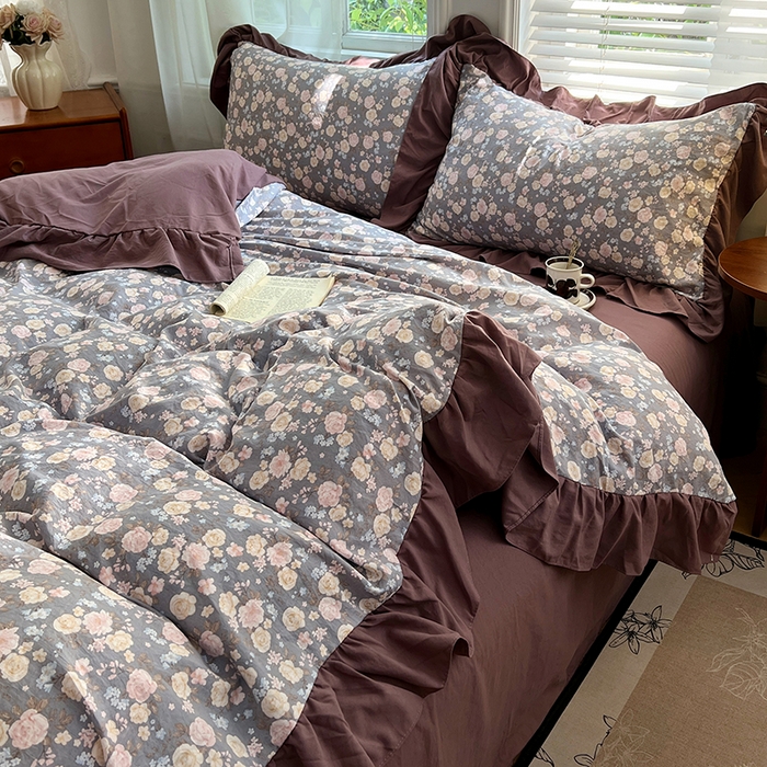 91家纺网 家纺一手货源 找家纺 （总）梦舒羽 2025新款水洗珍珠棉花边四件套学生宿舍套件复古风四件套