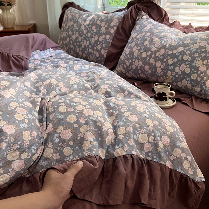 91家纺网 家纺一手货源 找家纺 （总）梦舒羽 2025新款水洗珍珠棉花边四件套学生宿舍套件复古风四件套