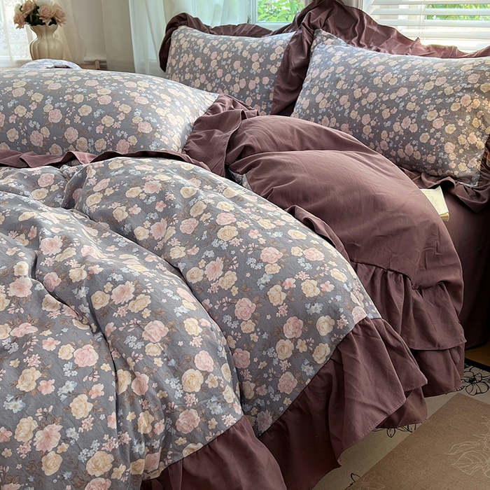 91家纺网 家纺一手货源 找家纺 （总）梦舒羽 2025新款水洗珍珠棉花边四件套学生宿舍套件复古风四件套