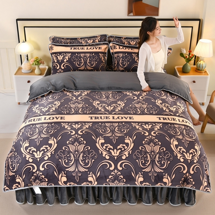 91家纺网 家纺一手货源 找家纺 （总）绒品壹家  2025新款电商直播爆款高克重5斤牛奶绒金貂绒印花床裙款三件套四件套