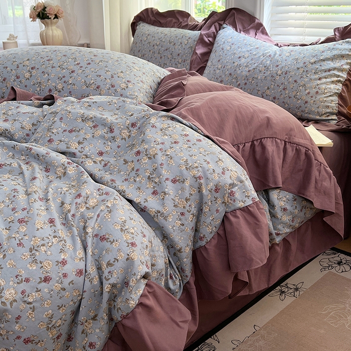 91家纺网 家纺一手货源 找家纺 （总）梦舒羽 2025新款水洗珍珠棉花边四件套学生宿舍套件复古风四件套