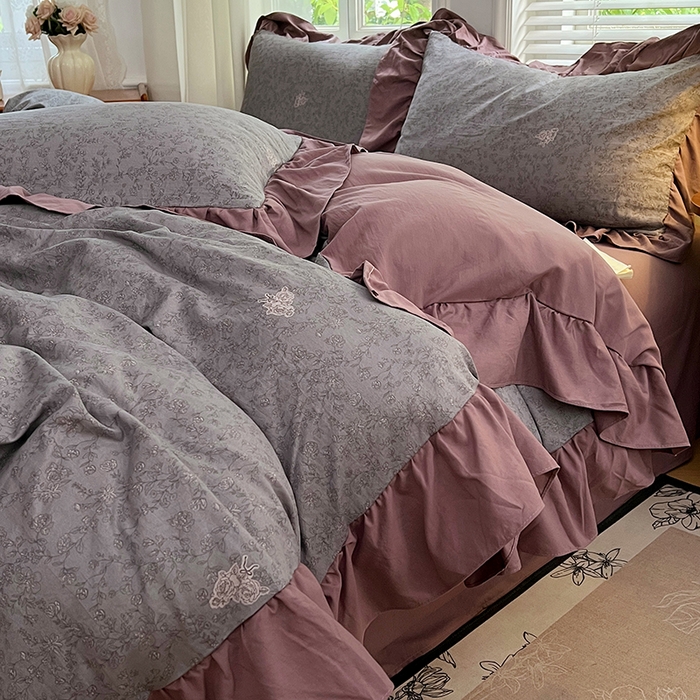 91家纺网 家纺一手货源 找家纺 （总）梦舒羽 2025新款水洗珍珠棉花边四件套学生宿舍套件复古风四件套