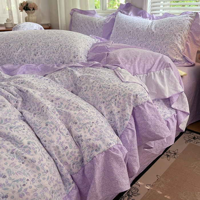 91家纺网 家纺一手货源 找家纺 （总）梦舒羽 2025新款水洗珍珠棉花边四件套学生宿舍套件复古风四件套