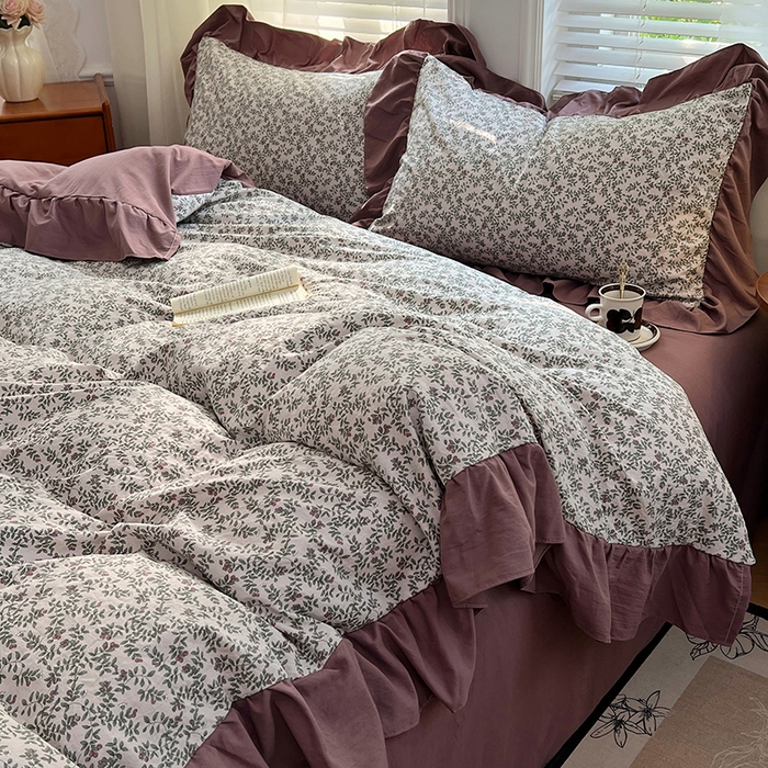 91家纺网 家纺一手货源 找家纺 （总）梦舒羽 2025新款水洗珍珠棉花边四件套学生宿舍套件复古风四件套