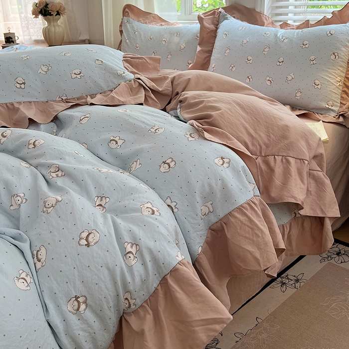 梦舒羽 2025新款水洗珍珠棉花边四件套学生宿舍套件复古风四件套 繁星小狗