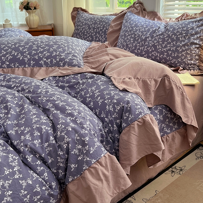 梦舒羽 2025新款水洗珍珠棉花边四件套学生宿舍套件复古风四件套 紫藤花语