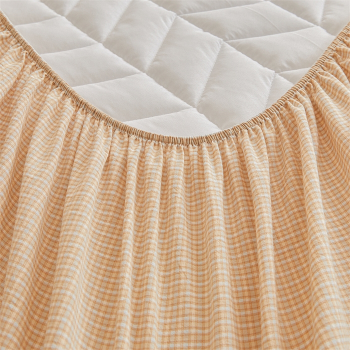 91家纺网 家纺一手货源 找家纺 优眠坊 2025新品全棉色织水洗棉纯棉夹棉抗菌绗缝床笠-幻格系列 方格-卡其