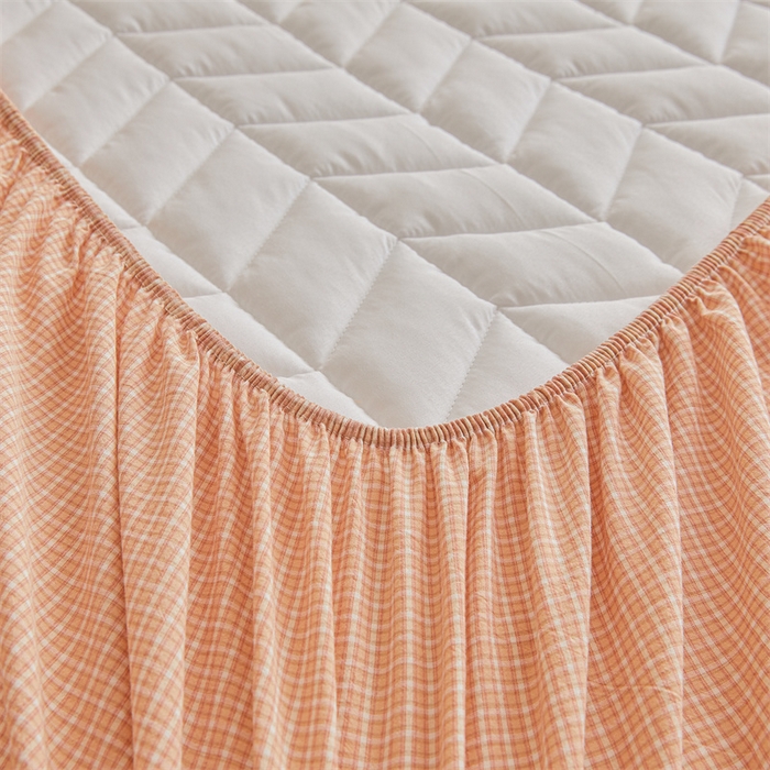 91家纺网 家纺一手货源 找家纺 优眠坊 2025新品全棉色织水洗棉纯棉夹棉抗菌绗缝床笠-幻格系列 方格-玉色