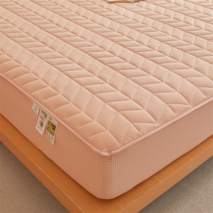 91家纺网 家纺一手货源 找家纺 优眠坊 2025新品全棉色织水洗棉纯棉夹棉抗菌绗缝床笠-幻格系列 方格-玉色