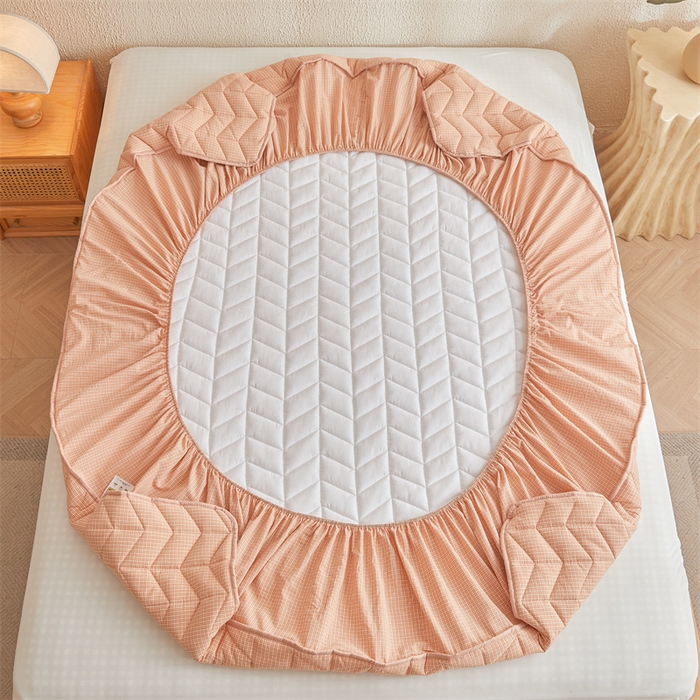 91家纺网 家纺一手货源 找家纺 优眠坊 2025新品全棉色织水洗棉纯棉夹棉抗菌绗缝床笠-幻格系列 方格-玉色