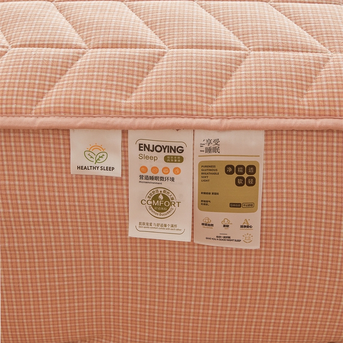 91家纺网 家纺一手货源 找家纺 优眠坊 2025新品全棉色织水洗棉纯棉夹棉抗菌绗缝床笠-幻格系列 方格-玉色