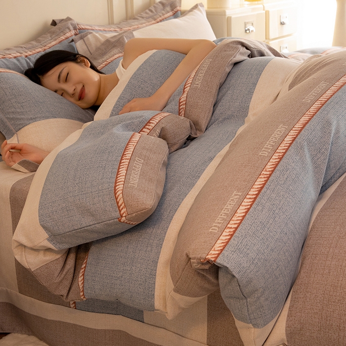 91家纺网 家纺一手货源 找家纺 简如   2025新款全棉磨毛印花四件套（有买家秀提供）波利梦条