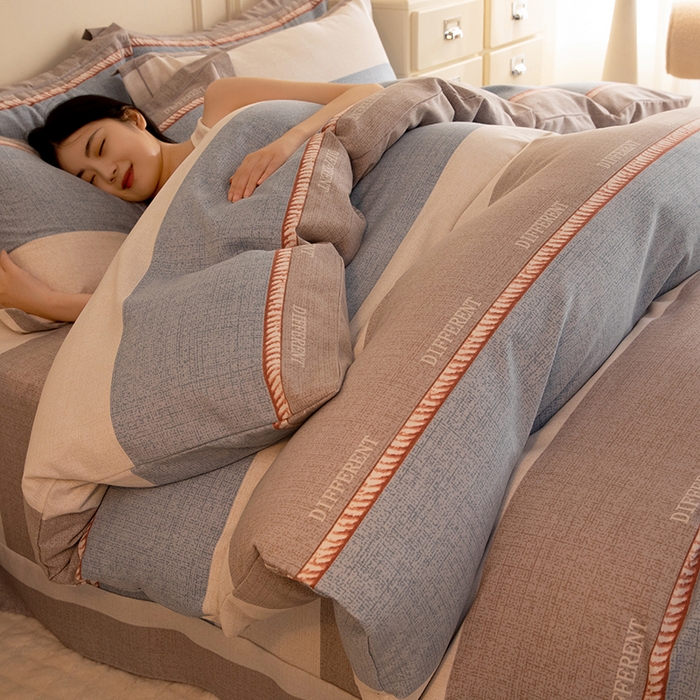 91家纺网 家纺一手货源 找家纺 简如   2025新款全棉磨毛印花四件套（有买家秀提供）波利梦条