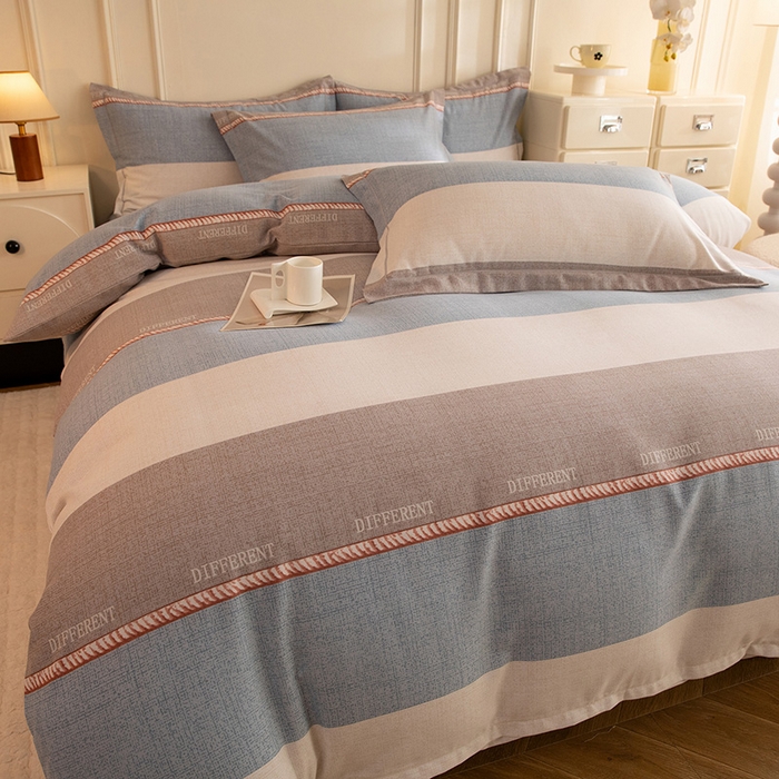 91家纺网 家纺一手货源 找家纺 简如   2025新款全棉磨毛印花四件套（有买家秀提供）波利梦条