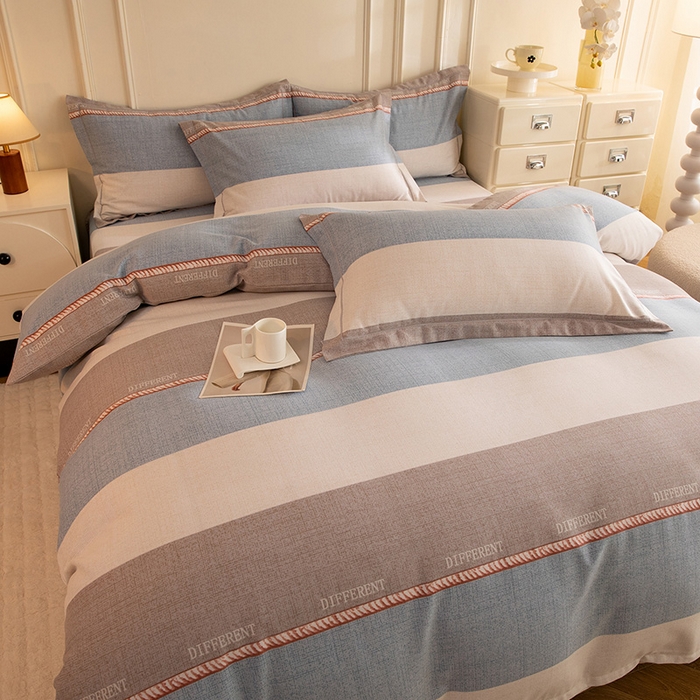 91家纺网 家纺一手货源 找家纺 简如   2025新款全棉磨毛印花四件套（有买家秀提供）波利梦条