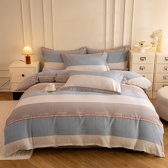 91家纺网 家纺一手货源 找家纺 简如   2025新款全棉磨毛印花四件套（有买家秀提供）波利梦条