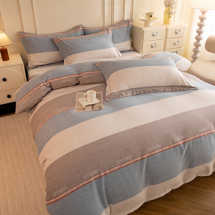 91家纺网 家纺一手货源 找家纺 简如   2025新款全棉磨毛印花四件套（有买家秀提供）波利梦条