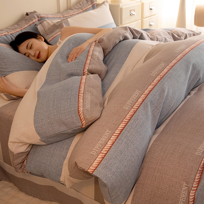 91家纺网 家纺一手货源 找家纺 简如   2025新款全棉磨毛印花四件套（有买家秀提供）波利梦条