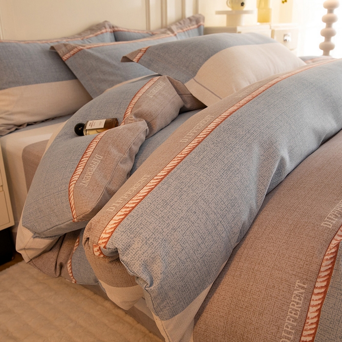 91家纺网 家纺一手货源 找家纺 简如   2025新款全棉磨毛印花四件套（有买家秀提供）波利梦条