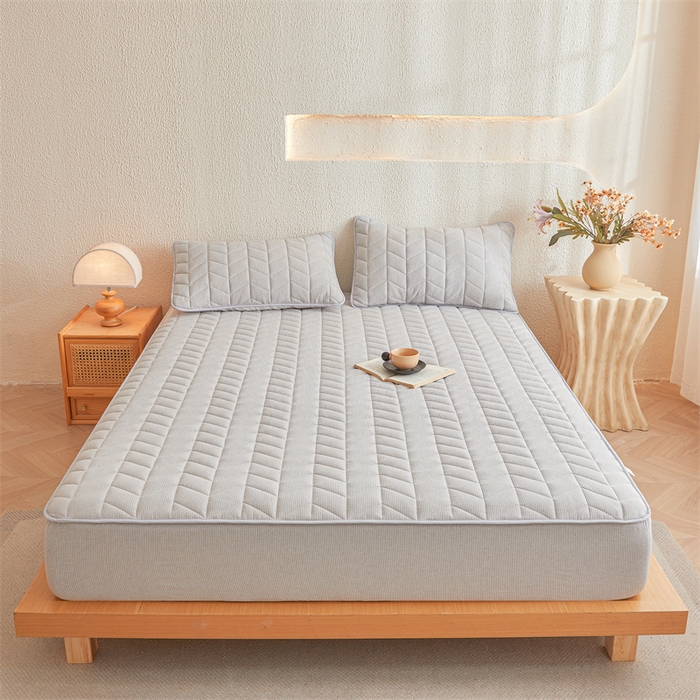 优眠坊 2025新品全棉色织水洗棉纯棉夹棉抗菌绗缝床笠-幻格系列 条纹-灰