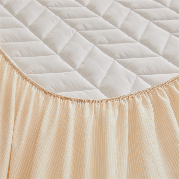 91家纺网 家纺一手货源 找家纺 优眠坊 2025新品全棉色织水洗棉纯棉夹棉抗菌绗缝床笠-幻格系列 条纹-卡其