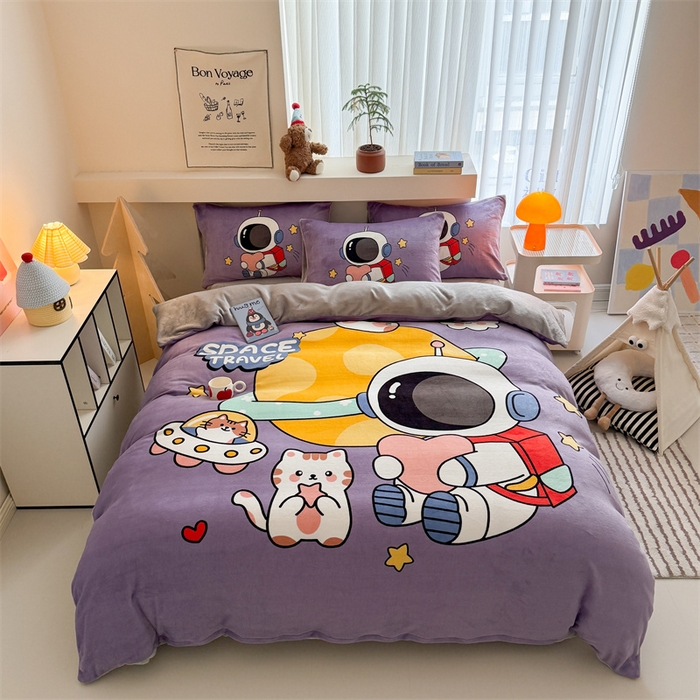 91家纺网 家纺一手货源 找家纺 （总）睡美美家纺 2025新款秋冬加厚牛奶绒大版卡通印花三件套四件套